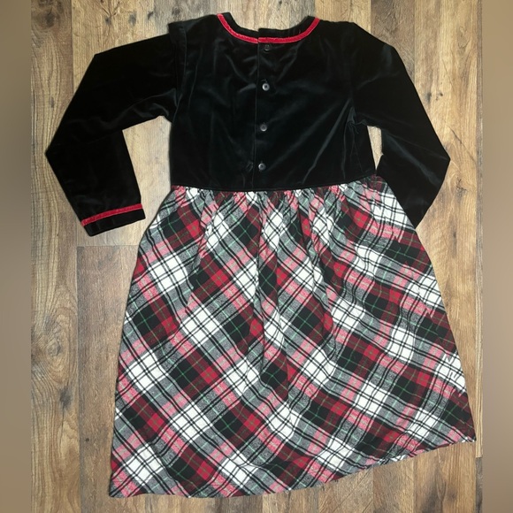 Hanna Andersson Black Red Velour Flannel Plaid Dress Sz 8 130 Holiday Christmas - Picture 2 of 7